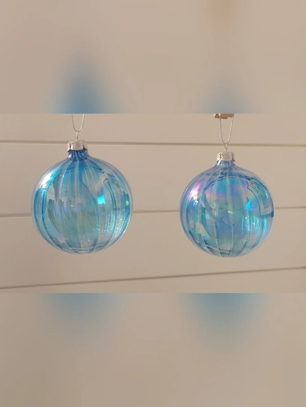 Iridescent Blue Glass Holiday Ornament Set